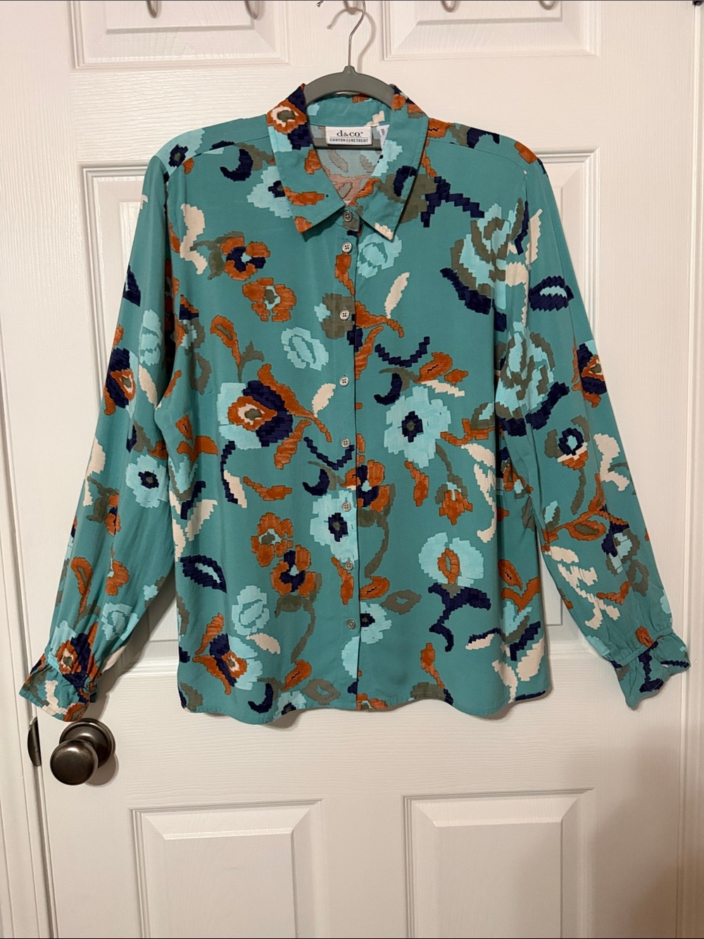 D & Co. Teal Floral Button-Down Shirt